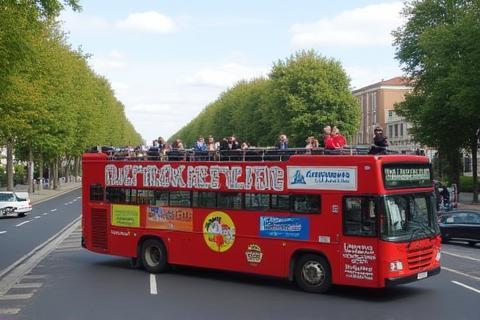 An open-top bus tour showcasing Berlin's iconic landmarks under a sunny sky