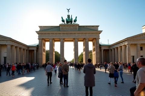 Exploring the majestic Brandenburg Gate on a Berliner Stadtansichten historical walking tour