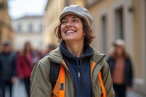 Friendly tour guide welcoming guests to Berliner Stadtansichten Tours